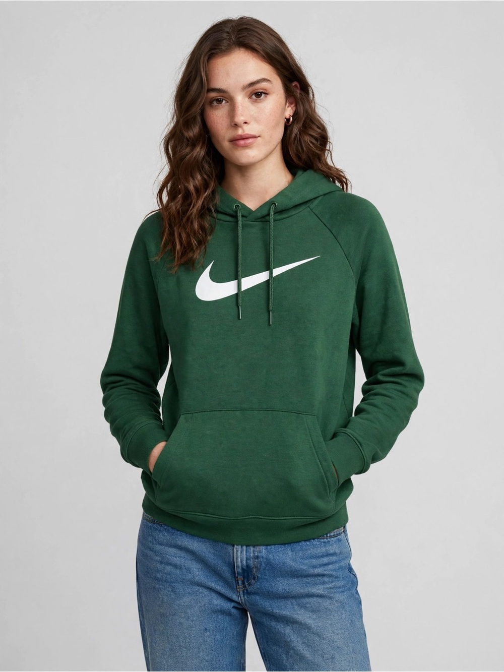 Nike Green Pullover Hoodie with White Swoosh Accent